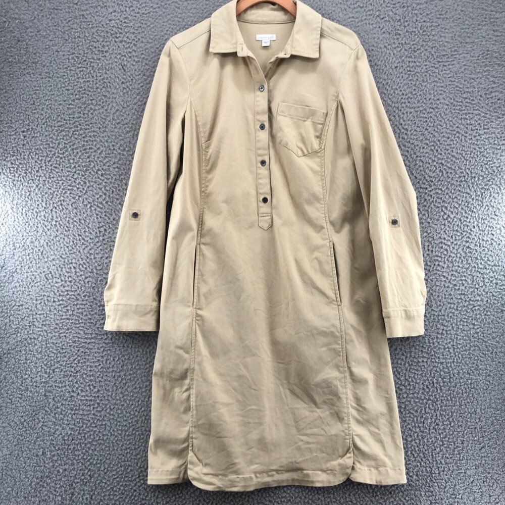 J Jill Dress Womens 6 Beige Live In Chino Knee Button Up Collared Shirt Stretch